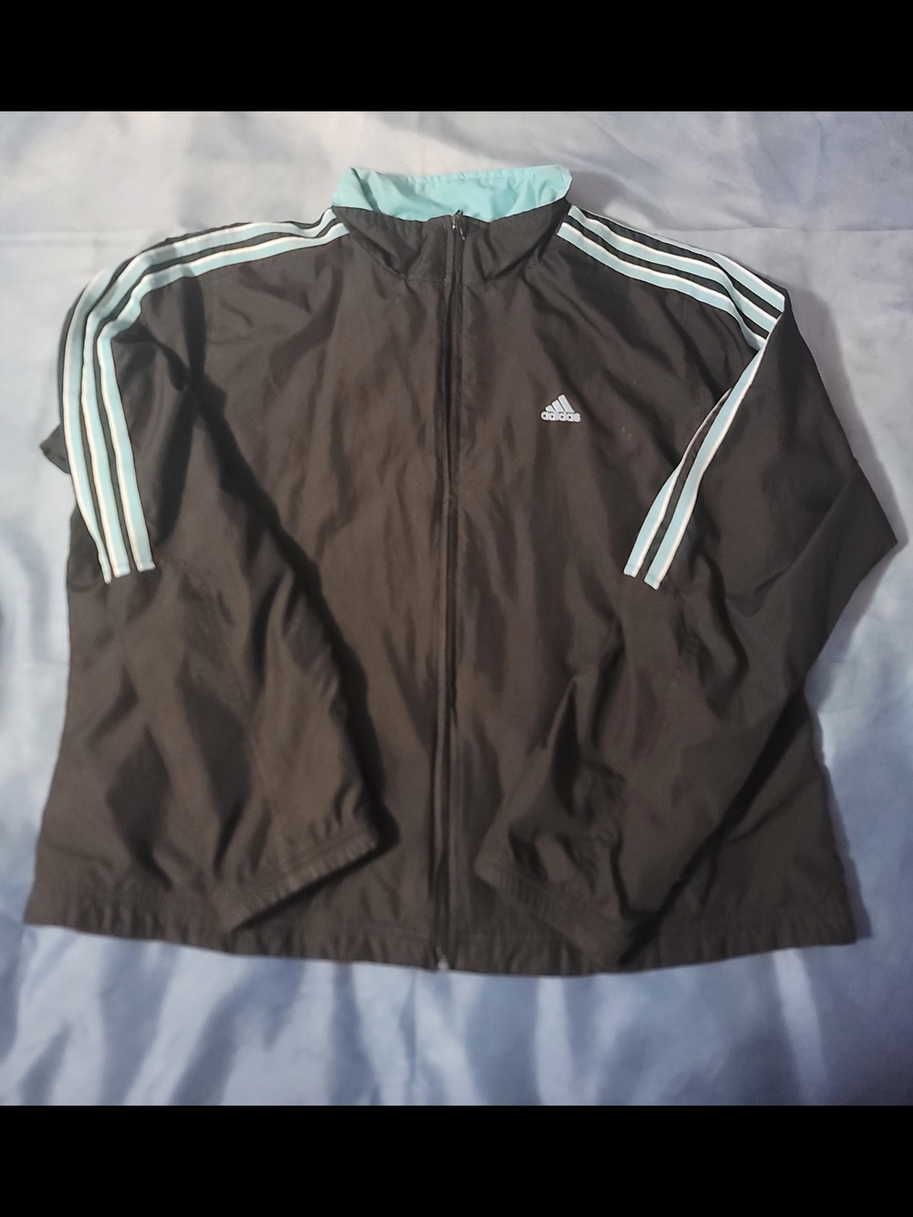 Adidas Black Track Jacket with Light Blue Stripe